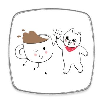 Süße Katze und Kaffeetasse High Five - Viereckiger Kühlschrankmagnet - Weiß - Vorne