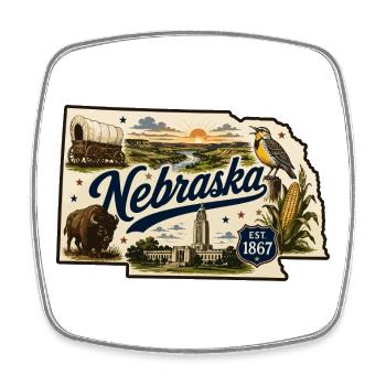 Nebraska Cornhusker State Vintage-Aufkleber - Viereckiger Kühlschrankmagnet - Weiß - Vorne