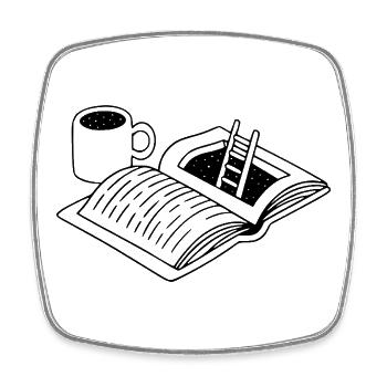 Reading & Coffee | Escape - Square fridge magnet - white - Front
