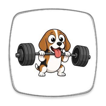 Beagle Dog Bodybuilding Weightlifting Comic - Square fridge magnet - white - Front