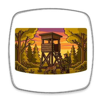 Forest Hunting Lookout Tower - Square fridge magnet - white - Front