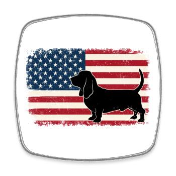 Basset Hound US Flag - Patriotic Dog Mom Dad - Square fridge magnet - white - Front