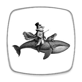 Un renard chevauchant une baleine - Magnet carré - blanc - Devant