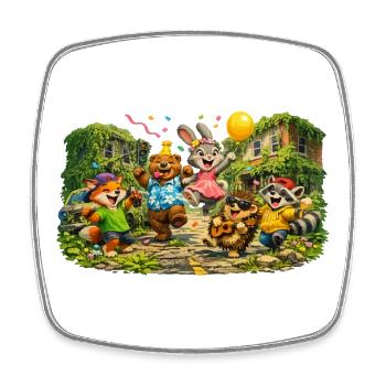 Cheerful animal friends party procession - Square fridge magnet - white - Front