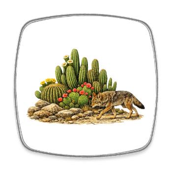 Cactus with Coyote - Square fridge magnet - white - Front