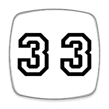 Number - 33 - Thirty Three - Square fridge magnet - white - Front