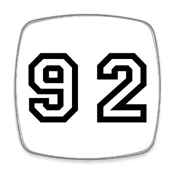 Number - 92 - Ninety Two - Square fridge magnet - white - Front