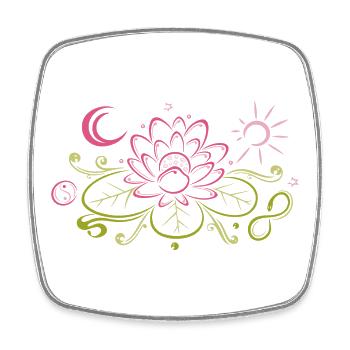Lotus avec lune, Yin Yang et soleil, infinity - Magnet carré - blanc - Devant
