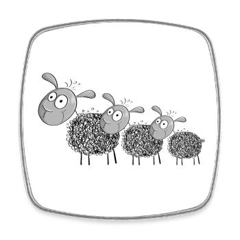 Trois moutons de laine - dessin animé de moutons - Magnet carré - blanc - Devant