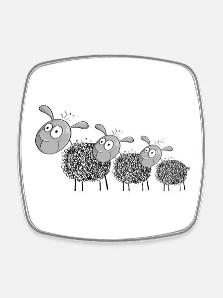 Three wool sheep - sheep cartoon - Square fridge magnet - white