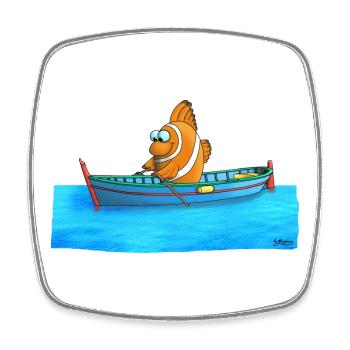 Poisson clown drôle - Magnet carré - blanc - Devant