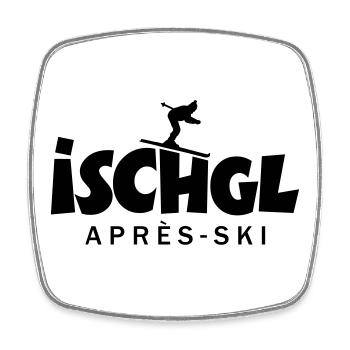 Ischgl Après-Ski Skifahrer - Viereckiger Kühlschrankmagnet - Weiß - Vorne