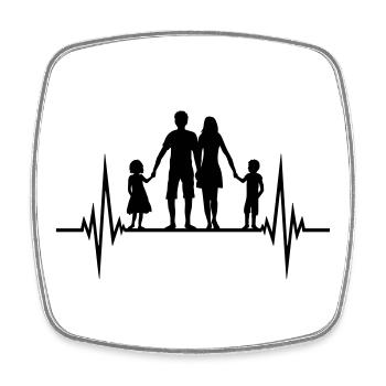 heart rate frequency family pulse father's day 2 children - Square fridge magnet - white - Front