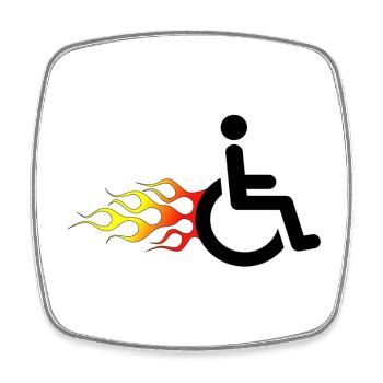 Wheelchair user with flames # - Square fridge magnet - white - Front