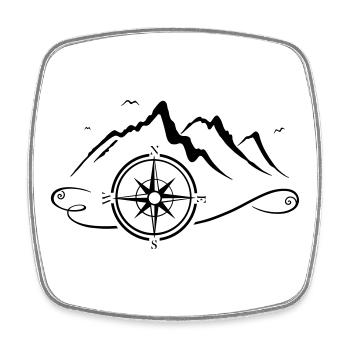 Wanderbild mit Bergen und Kompass - Viereckiger Kühlschrankmagnet - Weiß - Vorne