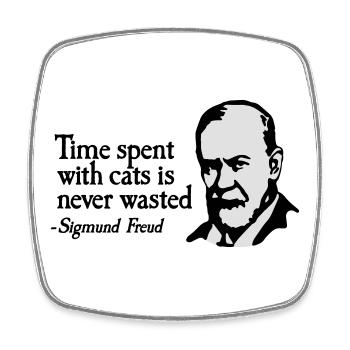 Time spent with cats is never Sigmund Freud - Viereckiger Kühlschrankmagnet - Weiß - Vorne
