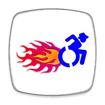 Wheelchair user with flames # - Square fridge magnet - white - Front