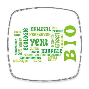 Bio and Ecology: green cloud of keywords - Square fridge magnet - white - Front