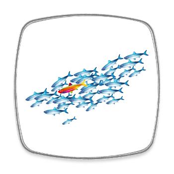 bunter farbenfroher Fisch im Fisch Schwarm - Viereckiger Kühlschrankmagnet - Weiß - Vorne