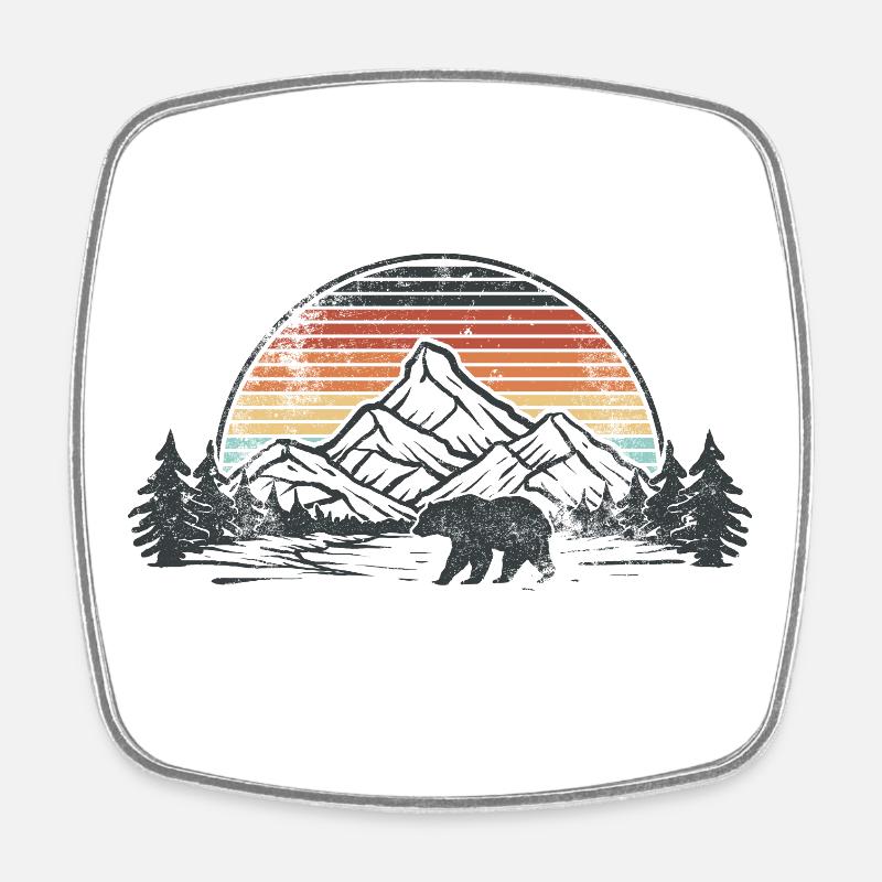 Silhouette d’ours de montagne au coucher du soleil - Magnet carré - blanc