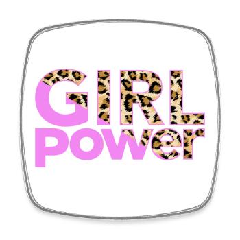 GIRL POWER Typografie mit Leopardenmuster - Viereckiger Kühlschrankmagnet - Weiß - Vorne