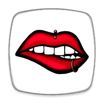 Lips with Piercing – Aesthetic Design - Square fridge magnet - white - Front