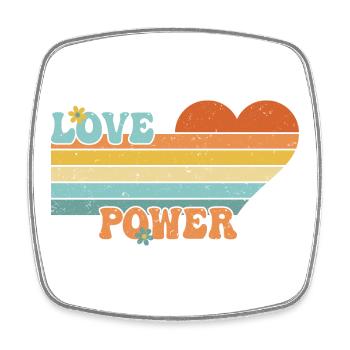 Love Power - Cœur d’amour rétro des années 60 et 70 - Magnet carré - blanc - Devant