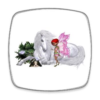 Wonderful unicorn with fairy - Square fridge magnet - white - Front