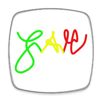 Jah en Trio couleurs Rouge Or Vert - Magnet carré - blanc - Devant