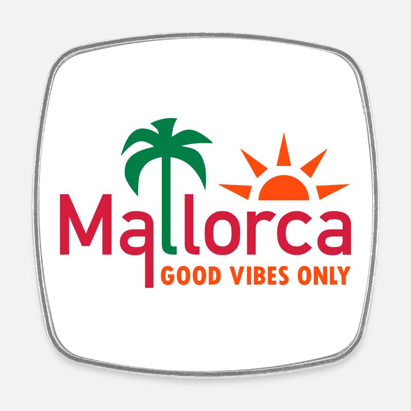 Mallorca, good vibes only (palm tree, sun) - Square fridge magnet - white