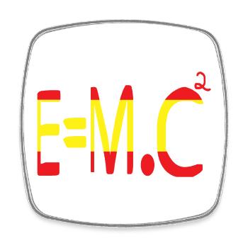 E=m.c² Masse et énergie en rouge et jaune - Magnet carré - blanc - Devant