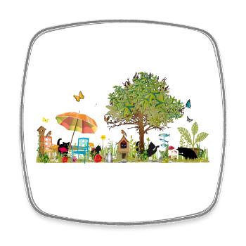 Jardin luxuriant coloré avec des chats noirs - Magnet carré - blanc - Devant
