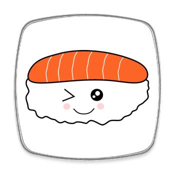 Riz Kawaii Nigiri Saumon Poisson, Rouleaux de Riz - Magnet carré - blanc - Devant
