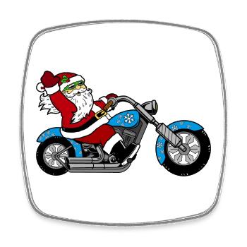 Santa Motorrad-Design mit Schnee - Viereckiger Kühlschrankmagnet - Weiß - Vorne