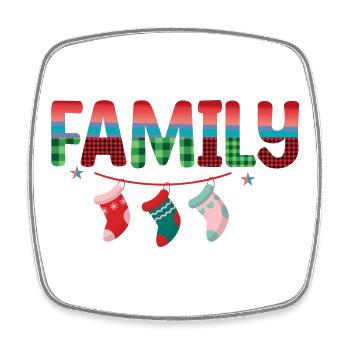 Weihnachtsfamilie mit hängenden Socken - Viereckiger Kühlschrankmagnet - Weiß - Vorne