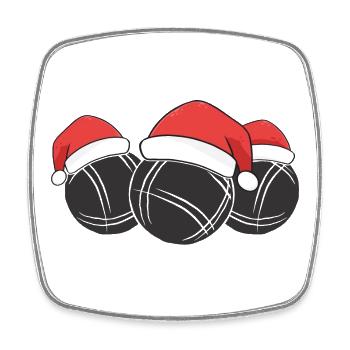 Boule Santa Tenue de pétanque pour Bouler pour boules - Magnet carré - blanc - Devant