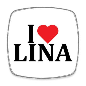 Name T-Shirt I love Lina T-Shirt Geschenkidee - Viereckiger Kühlschrankmagnet - Weiß - Vorne
