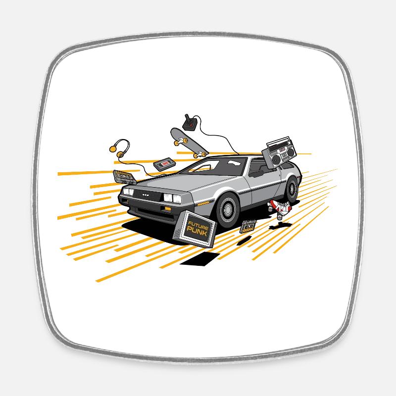 Delorean Oldtimer Youngtimer Retro Future jaune - Magnet carré - blanc