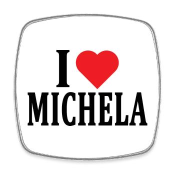 T-Shirt Name I love Michela T-Shirt Geschenkidee - Viereckiger Kühlschrankmagnet - Weiß - Vorne