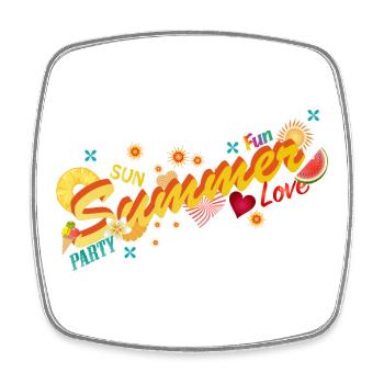 Soleil, été, plaisir et fête. Lettrage d’été - Magnet carré - blanc - Devant