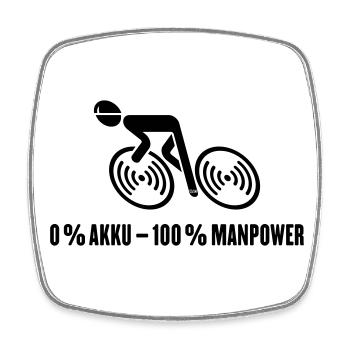 0 % Akku – 100 % Manpower (Fahrrad / Rennrad / B) - Viereckiger Kühlschrankmagnet - Weiß - Vorne