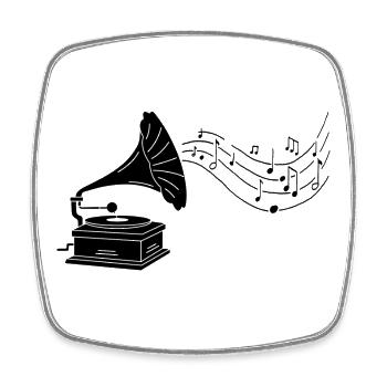 Black gramophone and music - Square fridge magnet - white - Front