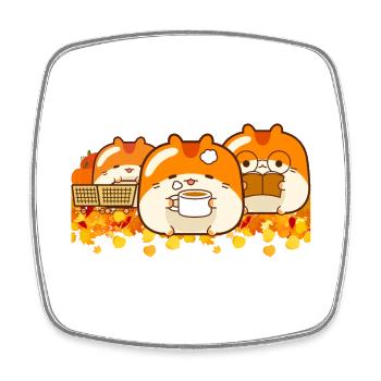 Autumn Hamster Cute Kawaii Rodents with Pumpkin - Square fridge magnet - white - Front