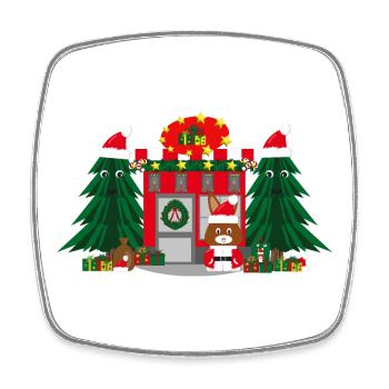 Nikolaus Shop mit Tannen und Geschenken. - Viereckiger Kühlschrankmagnet - Weiß - Vorne