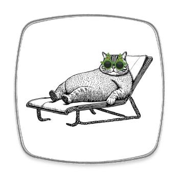 Cat Vacation - Square fridge magnet - white - Front