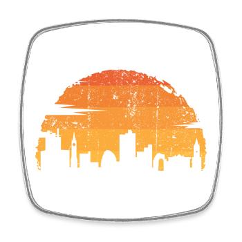 Sunset City Silhouette - Viereckiger Kühlschrankmagnet - Weiß - Vorne