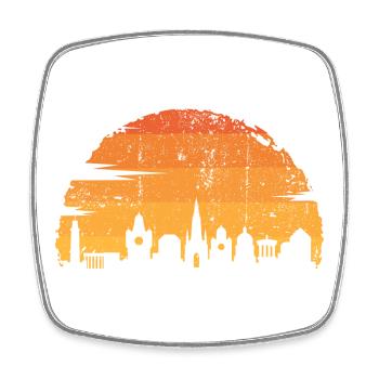 Goldener Sonnenuntergang Stadtbild Silhouette - Viereckiger Kühlschrankmagnet - Weiß - Vorne