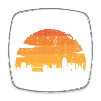 Silhouette de la ligne d’horizon de la ville du coucher de soleil - Magnet carré - blanc - Devant