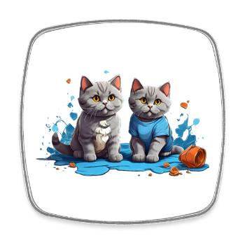 Katzenfreunde in Blauer Pfütze - Viereckiger Kühlschrankmagnet - Weiß - Vorne