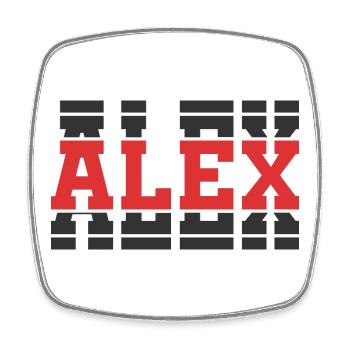 Alex t-shirt stacked text gift t-shirt - Square fridge magnet - white - Front